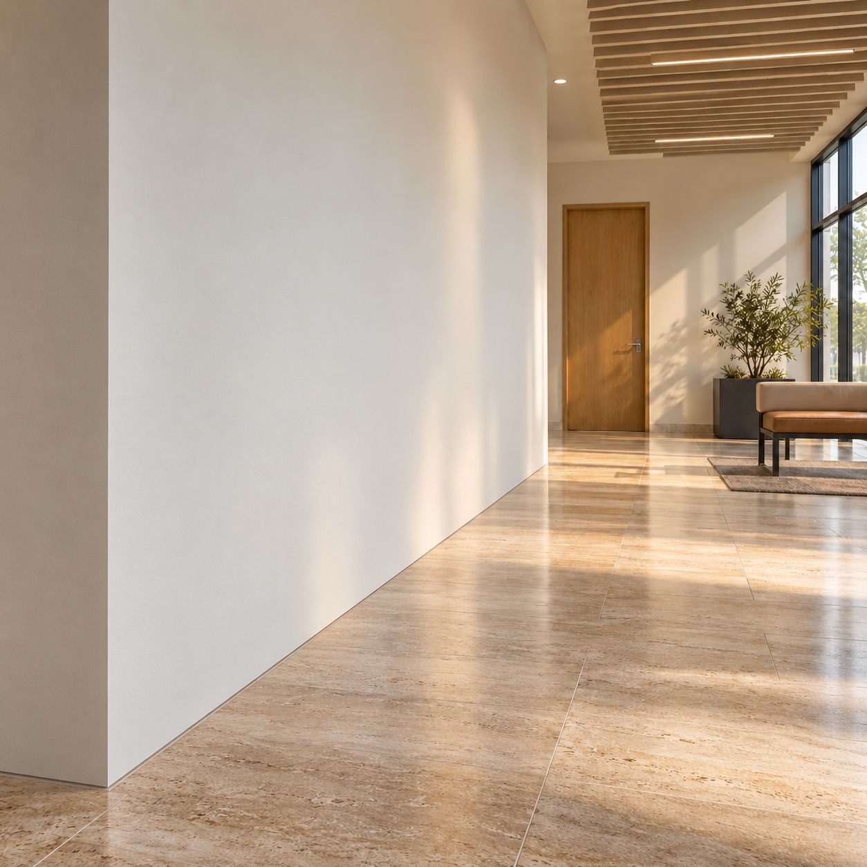 Commercial interior with unprotected painted walls