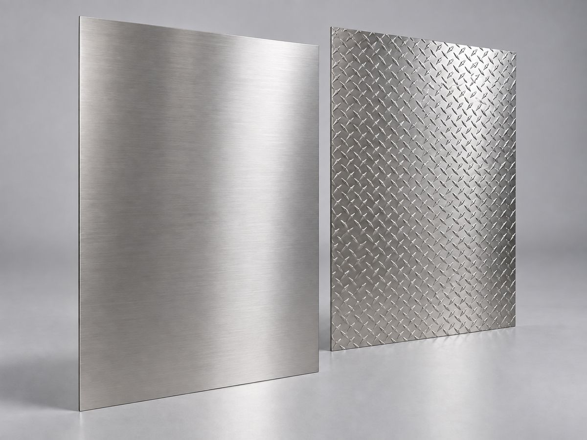 Illustrative satin and diamond plate stainless steel wall panels